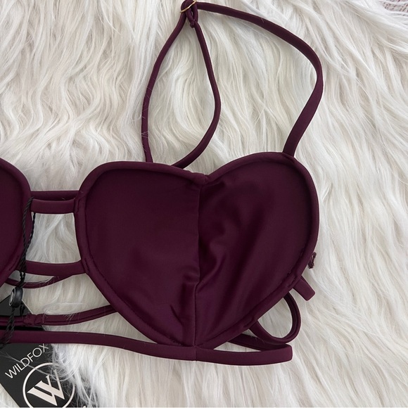 T1-- NWT purple WILDFOX Amora heart mesh strappy bikini top set bottom MEDIUM - Picture 3 of 11